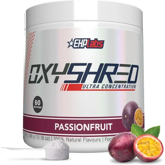 EHP Labs OxyShred Pre Workout Powder - Preworkout Powder with L Glutamine & Acetyl L Carnitine, Energy Boost Drink - Passionfruit, 60 Servings
