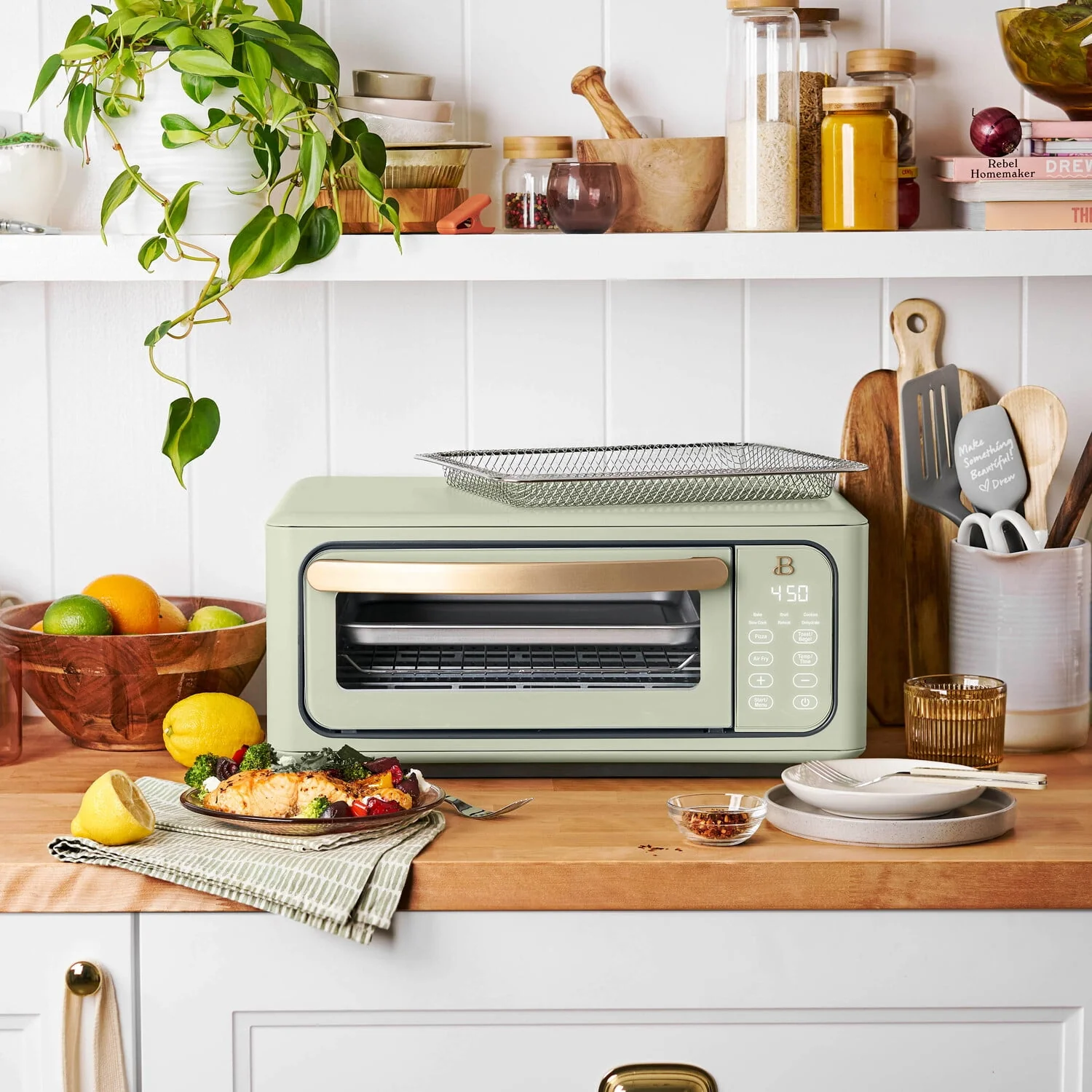 Beautiful Infrared Air Fry Toaster Oven, 9-Slice, 1800 W, Black Sesame by Drew Barrymore