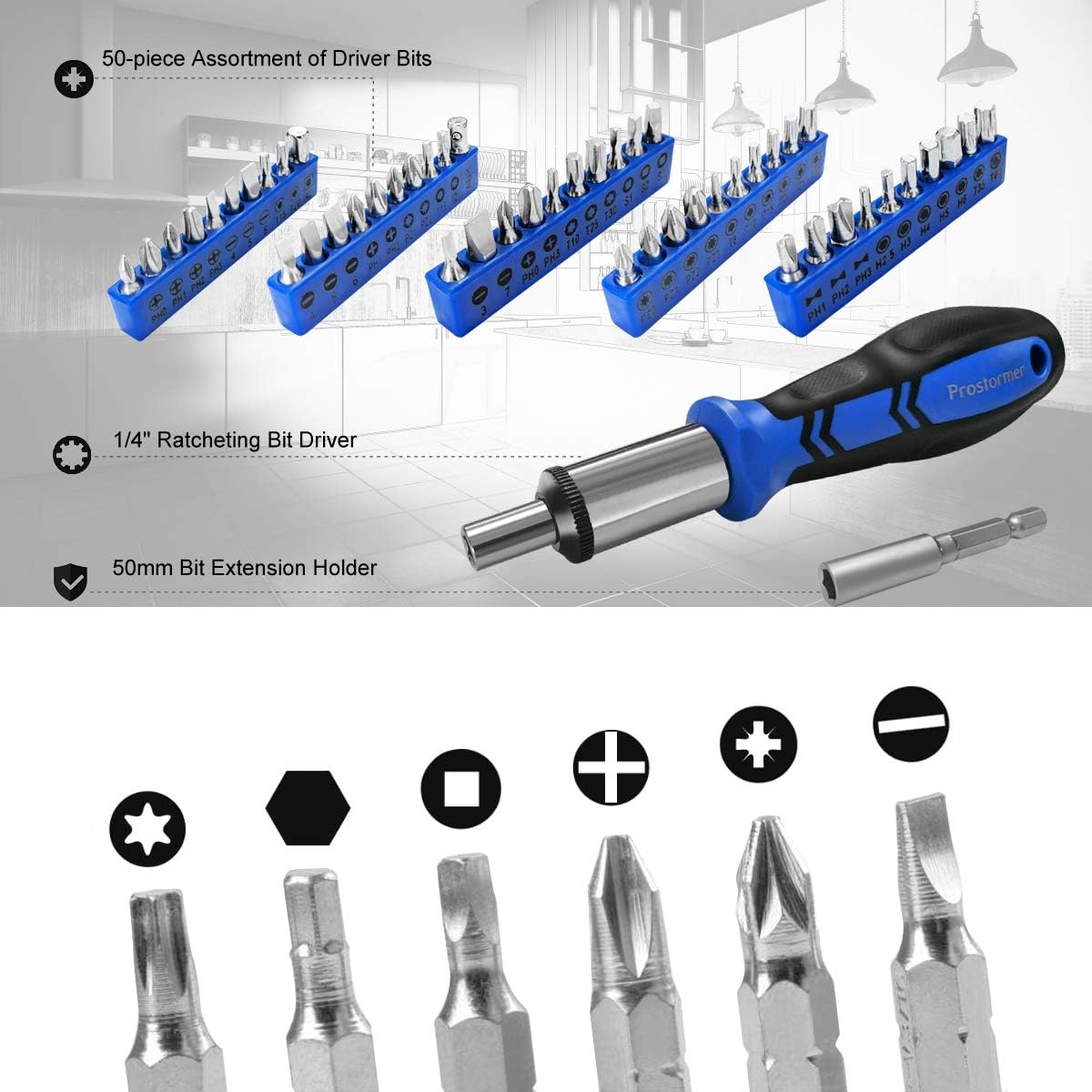 210-Piece Household Tool Kit, PROSTORMER General Home/Auto Repair Tool Set with Hammer, Pliers, Screwdriver Set