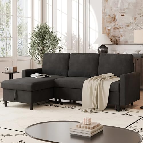 Vongrasig Convertible Sleeper Sofa, Pull Out Couch with Storage, 77" L-Shaped Sofa Bed with Storage Chaise Corduroy Fabric for Living Room, Apartment