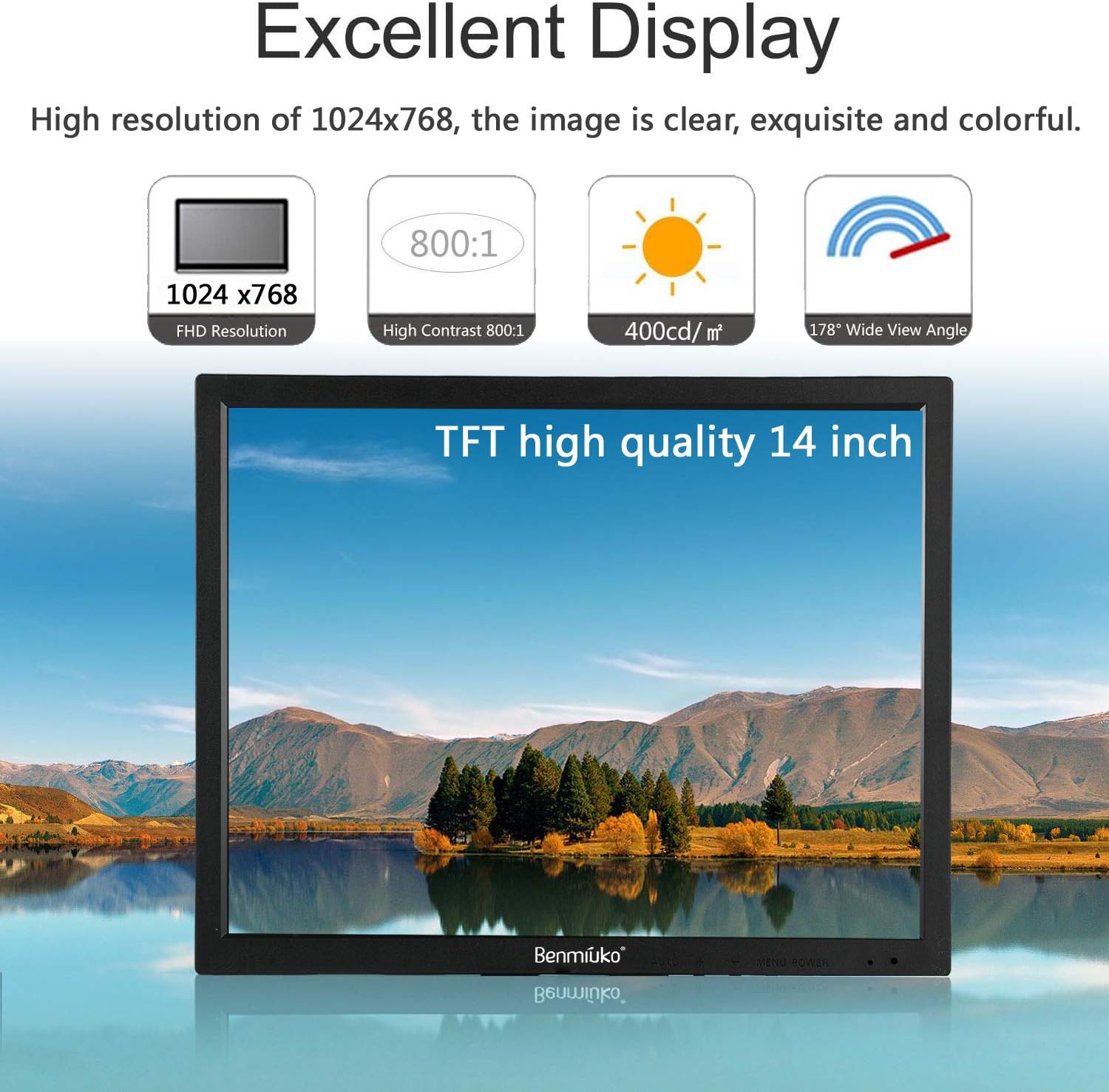 14 inch Small tv Mobile CCTV Monitor Security Camera Surveillance Monitor 1024x768 HD Display HDMI USB VGA BNC AV Various Connections LCD PC Monitor