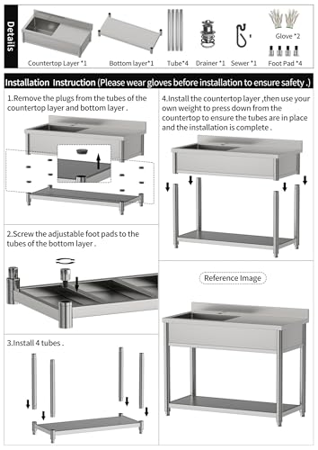 Stainless Steel Utility Sink, Large Freestanding Laundry Sink with Pull-out Faucet for Kitchen, Bathroom, Laundry Room, Garage, Outdoor/Indoor Use