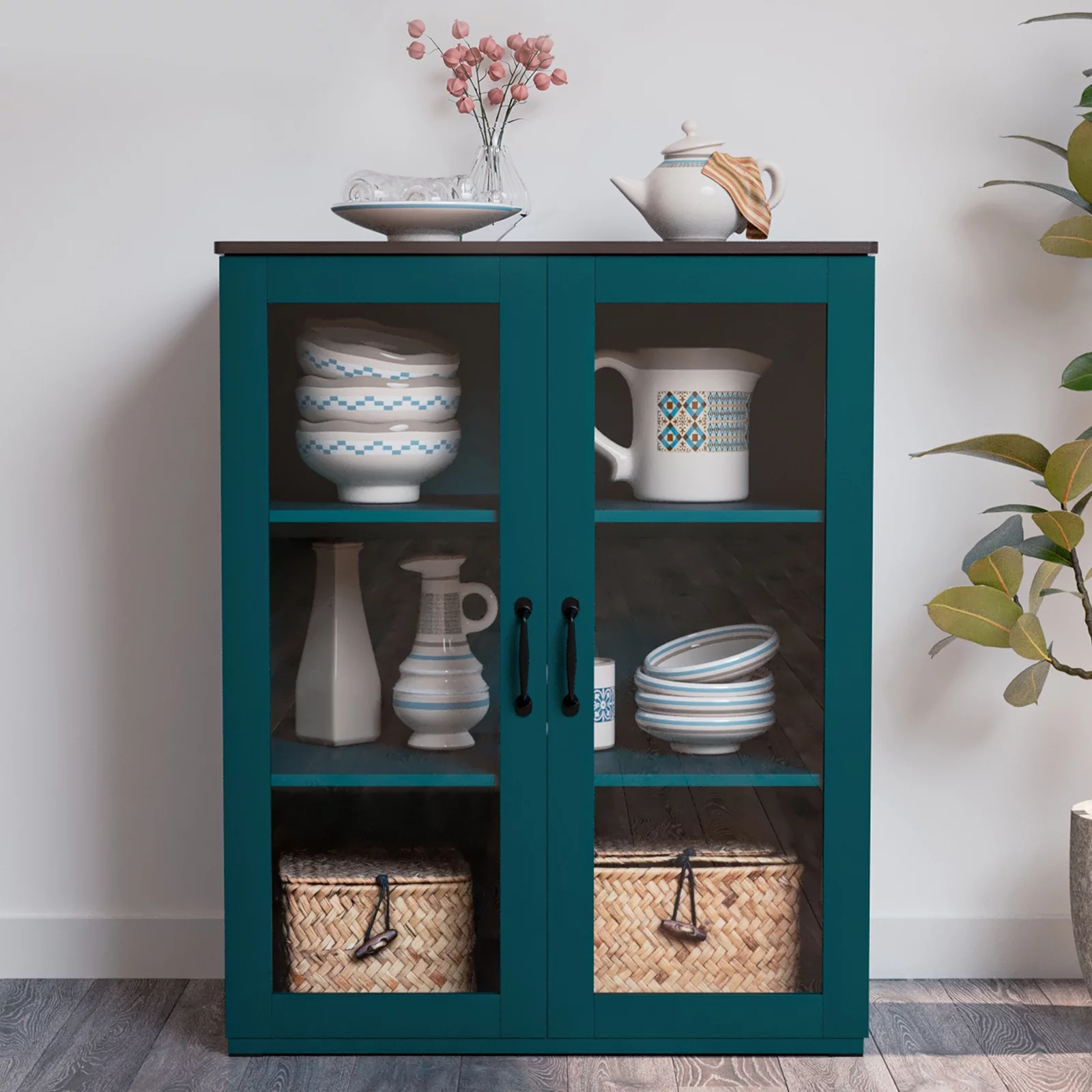REHOOPEX Storage Buffet Cabinet with Glass Doors, Display Cabinet 36"H for Home Kitchen, Hallway