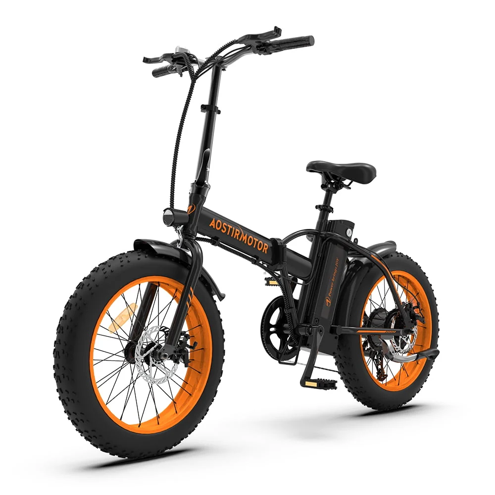 Aostirmotor Folding Electric Bike 20 inch Fat Tire , with 500W Motor, 36V 13AH Removable Lithium Battery,Ebikes for Adults（Black）