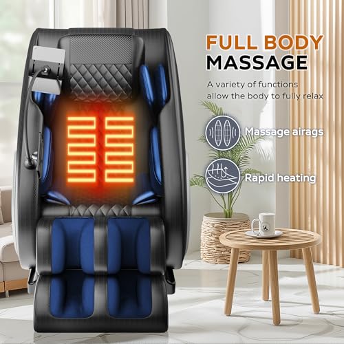 Massage Chair with Zero Gravity, Full Body Massage Chair Recliner with Airbags, Heating, Bluetooth Speaker, Foot Roller, Touch Screen, Gold