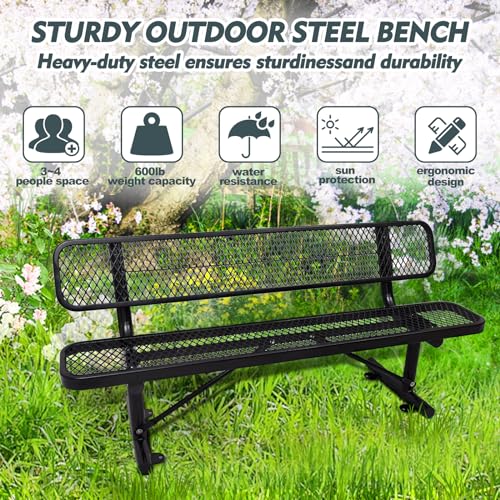 8FT Heavy Duty Park Bench with Back Portable Frame, Outdoor Metal Park Bench with Backrest, Steel Mesh Outdoor Bench for Garden, Lawn, Patio, Porch