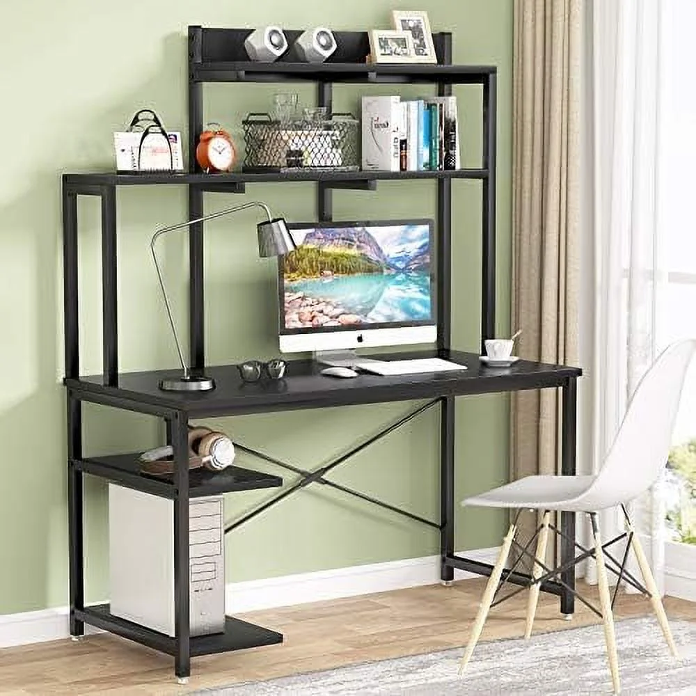 Computer Desk with Shelves and Hutch  47 Inch  Office Desk with  Bookshelf CPU Stand  PC Laptop Workstation Writing Study Table for Small Space