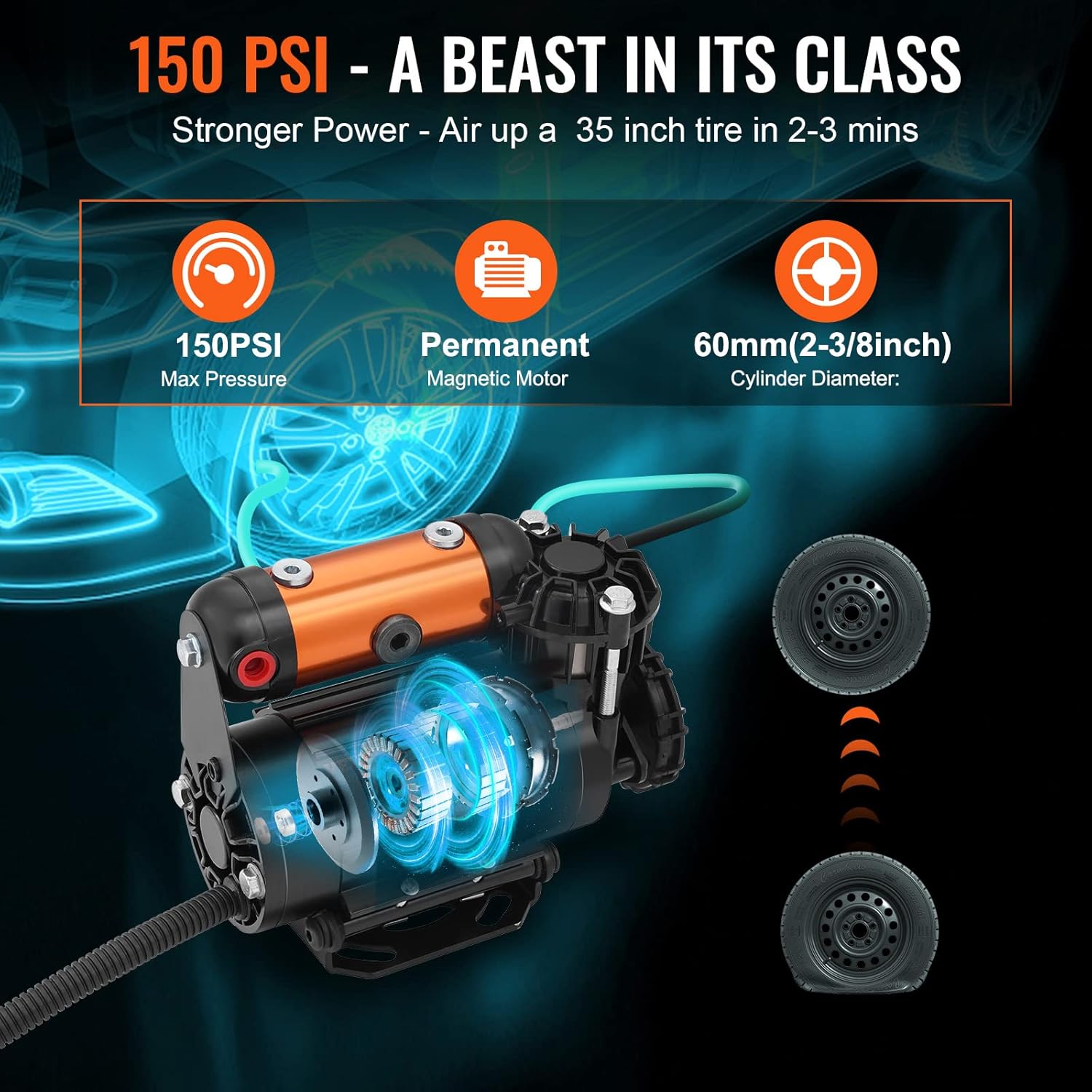 VEVOR Onboard Air Compressor Kit 150PSI Offroad Air Compressor Portable Tire Inflator Heavy Duty 3.5CFM Air Pump for Jeep SUV 4x4 Vehicle