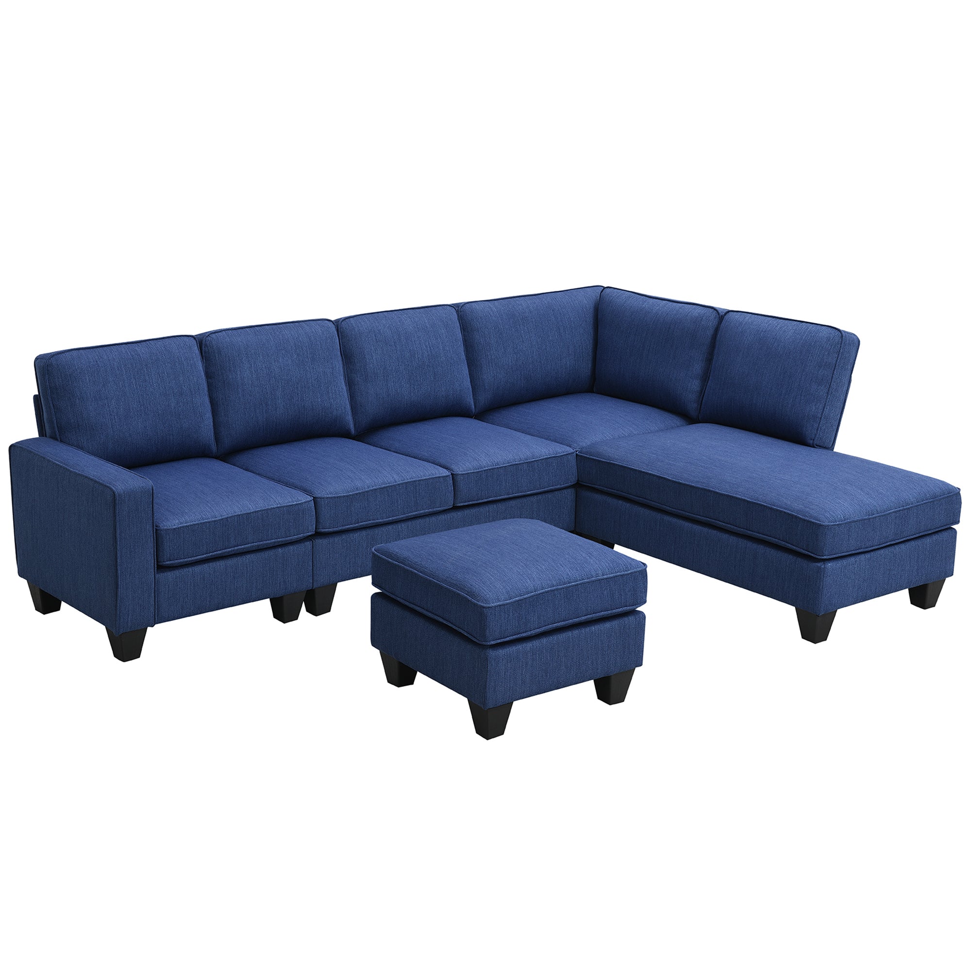 Vortex 7-seat Linen Fabric L-shaped Sectional Sofa - Blue