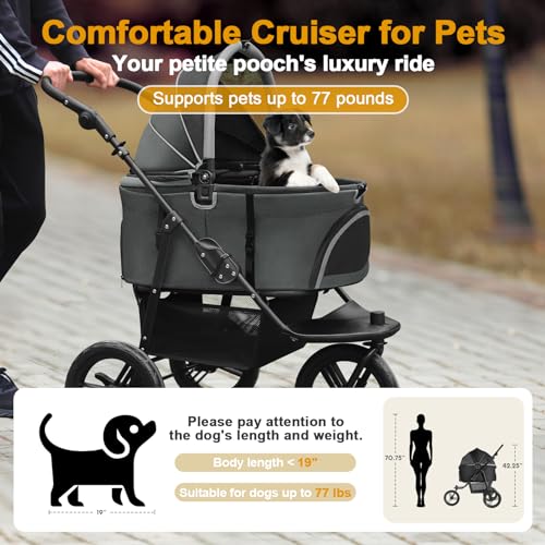 Dog Stroller for Small Medium Dogs, 3 in 1 Pet Stroller for Cats and Dogs, 3 Wheels Jogging Stroller with Removable Carrier