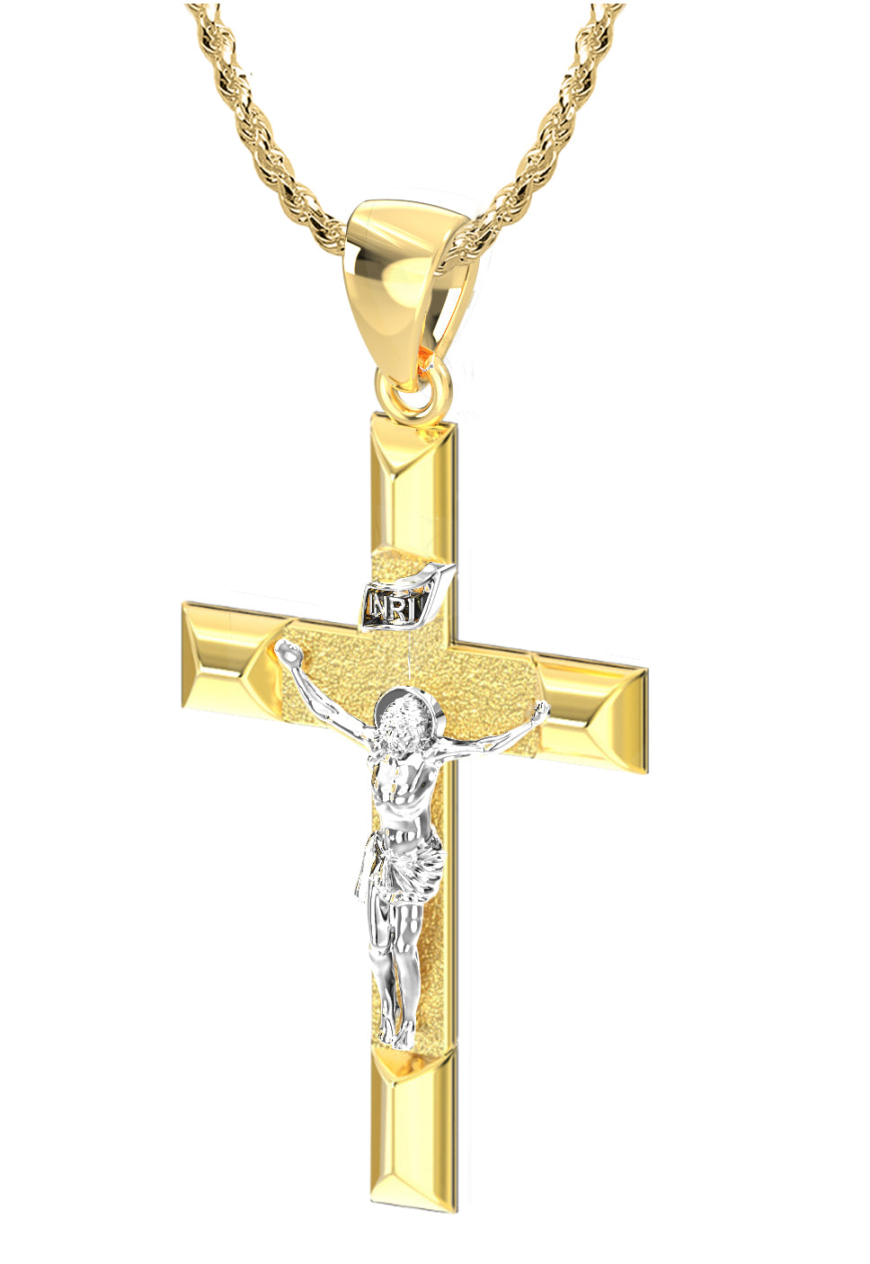 Ladies 14k Yellow Gold Angled Cross Crucifix Pendant Necklace, 32mm
