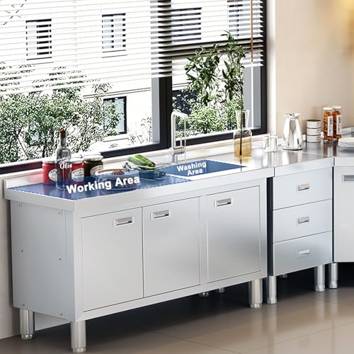 ZZV Freestanding Stainless Steel Sink with Cabinet Heavy Duty Utility Sink Commercial for Kitchen Restaurant Hotel Cafe and Outdoor