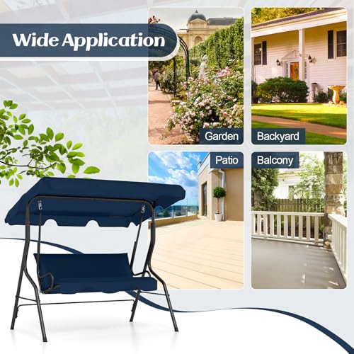 Tangkula 3 Person Porch Swing, Patio with Removable Cushion & Powder-Coated Steel Frame, Outdoor Swing with Canopy for Porch, Backyard, Garden