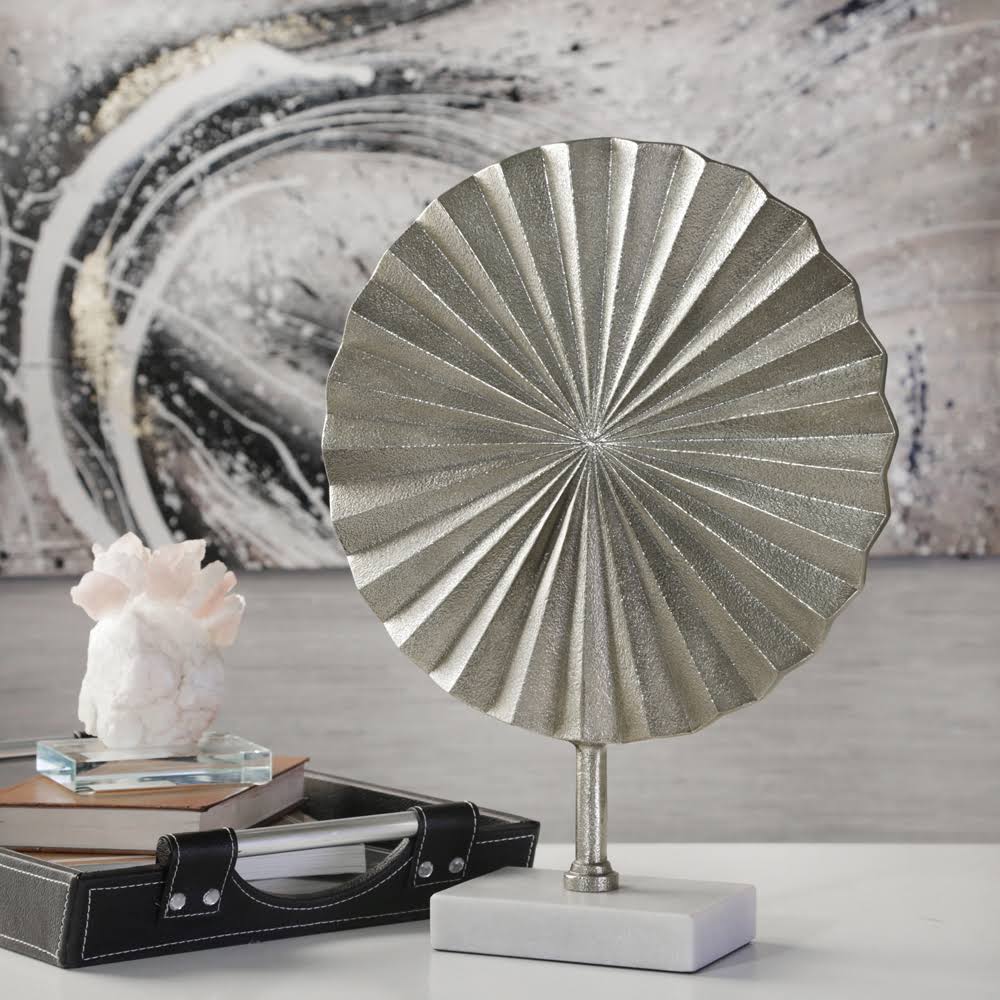 Sagebrook Home Fan Disk on Marble Base, Silver