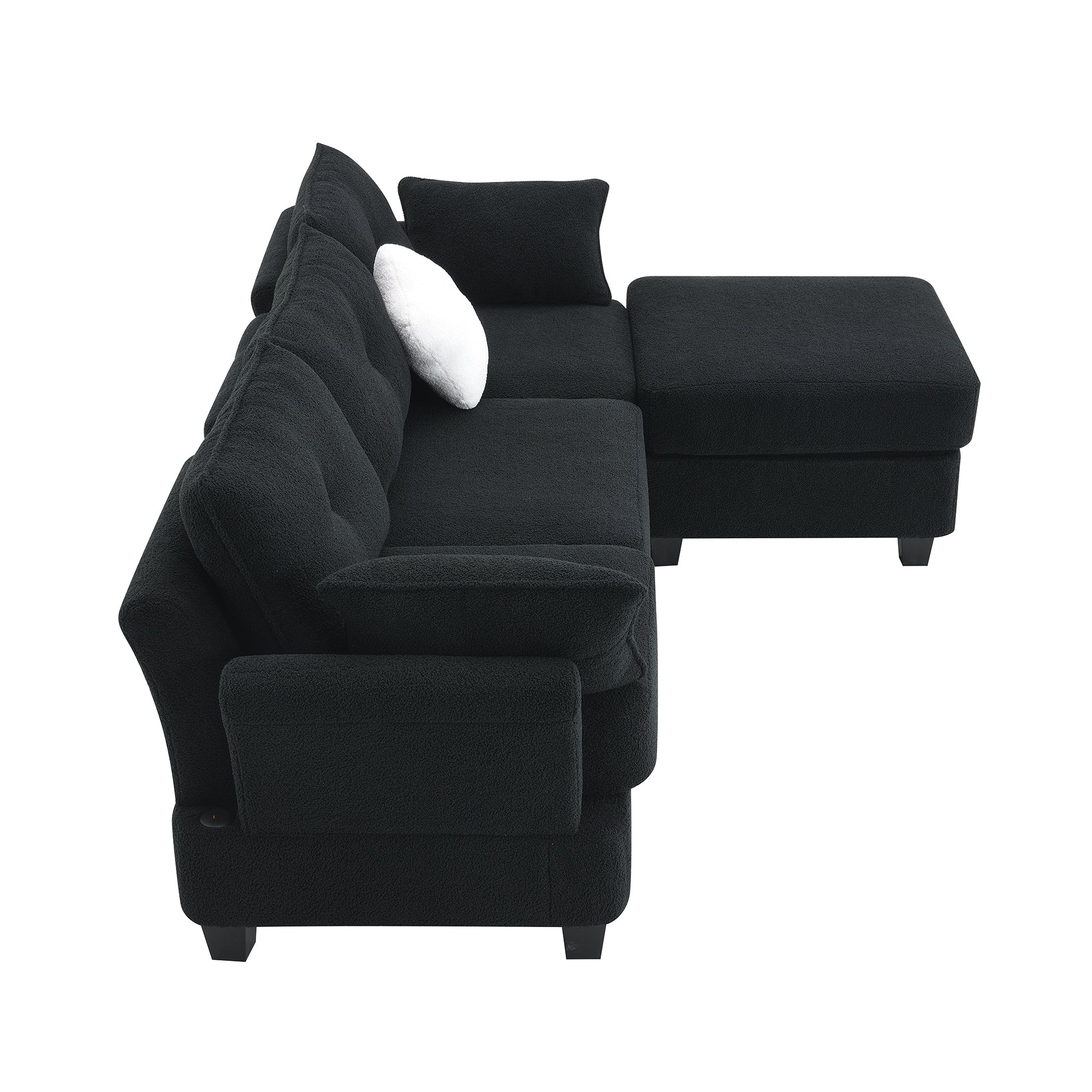 Fayen Velvet Sectional Sofa with Storage Ottoman - Black