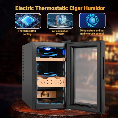 Cigar Electric Humidor, 35L 250 Counts Large Capacity Thermostatic Electric Cigar Cooler Cabinet with Digital LED Screen, Safety Lock