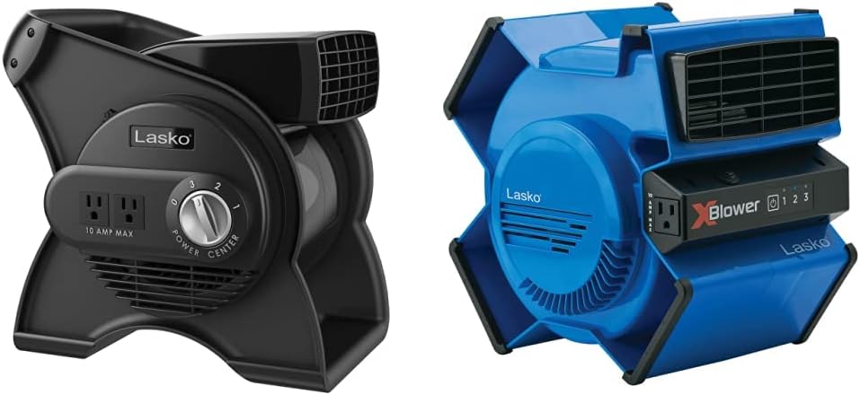 Lasko U12104 High Velocity Pro Pivoting Utility Fan, Black & High Velocity X-Blower Air Mover Utility 3-Speed 6-Position Fan with Electronic Controls
