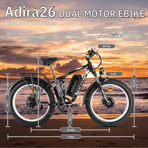 TUTTIO Electric-Bike for Adults-Men, Dual-Motor-Ebike 40-46MPH-Hunting-Ebike, 52V 30AH Long Range Dirtbike, 26" Fat-Tire-Electric-Bicycle