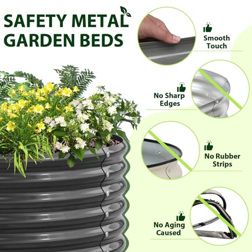 A ANLEOLIFE 8X4X1.5 ft Galvanized Raised Garden Beds Outdoor, Oval Large Metal Planter Box for Planting Vegetables Flowers Herb