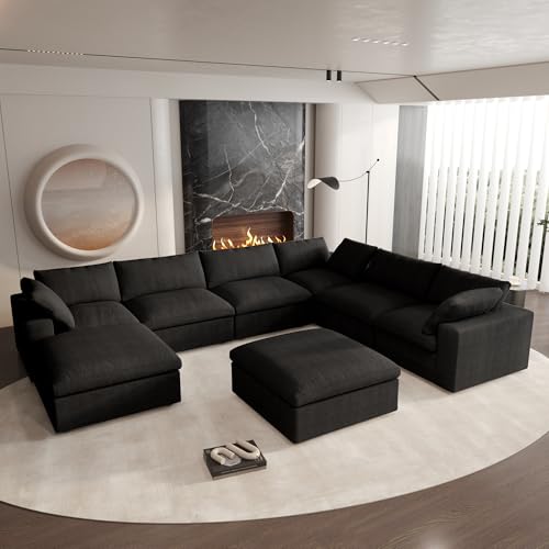 160.6" Cloud Couch Modular Sectional Sofa for Livingroom,Oversized Convertible Sofa with Storage Ottomans,6 Seat Wide Couches