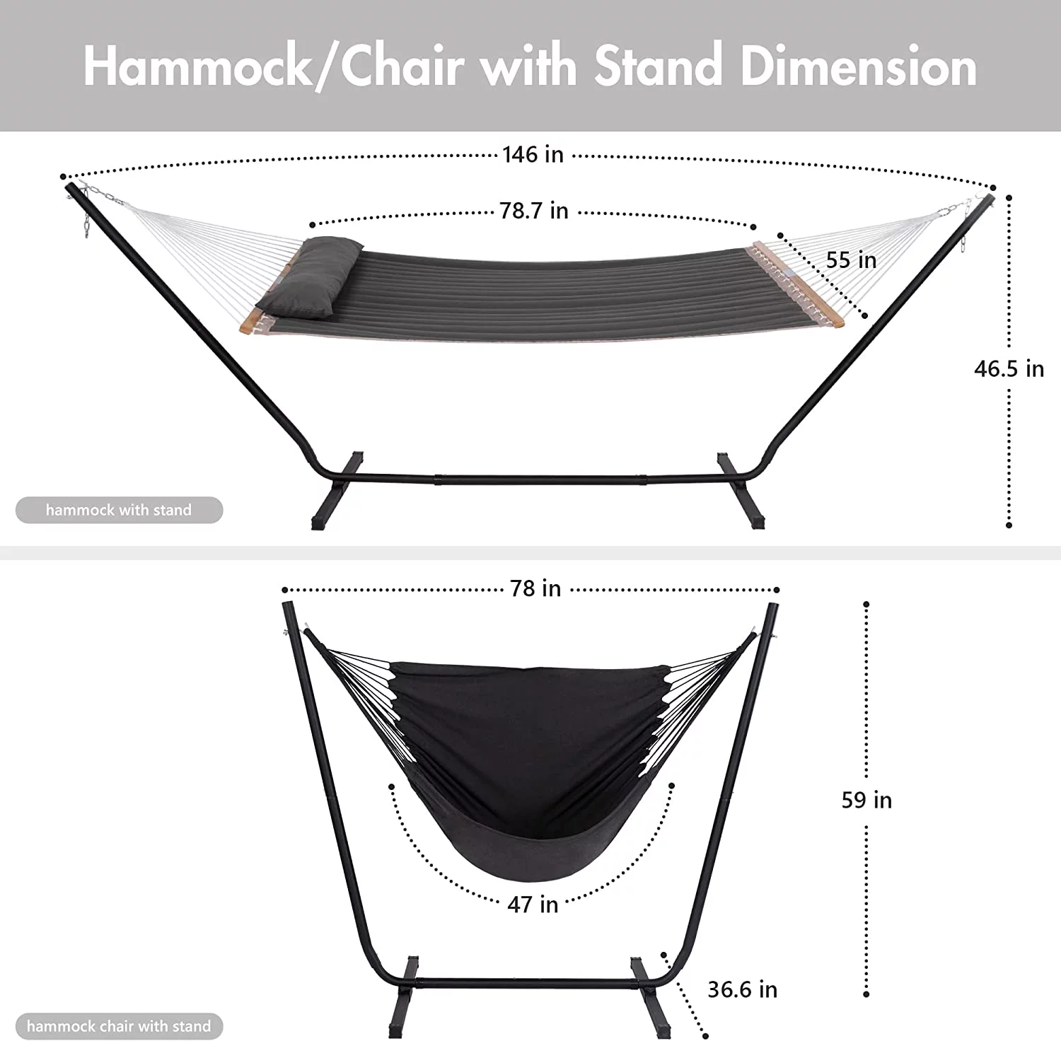 SUNCREAT Polyester 2-in-1 Outdoor Patio Hammock with Stand, Patent Pending, Dark Gray
