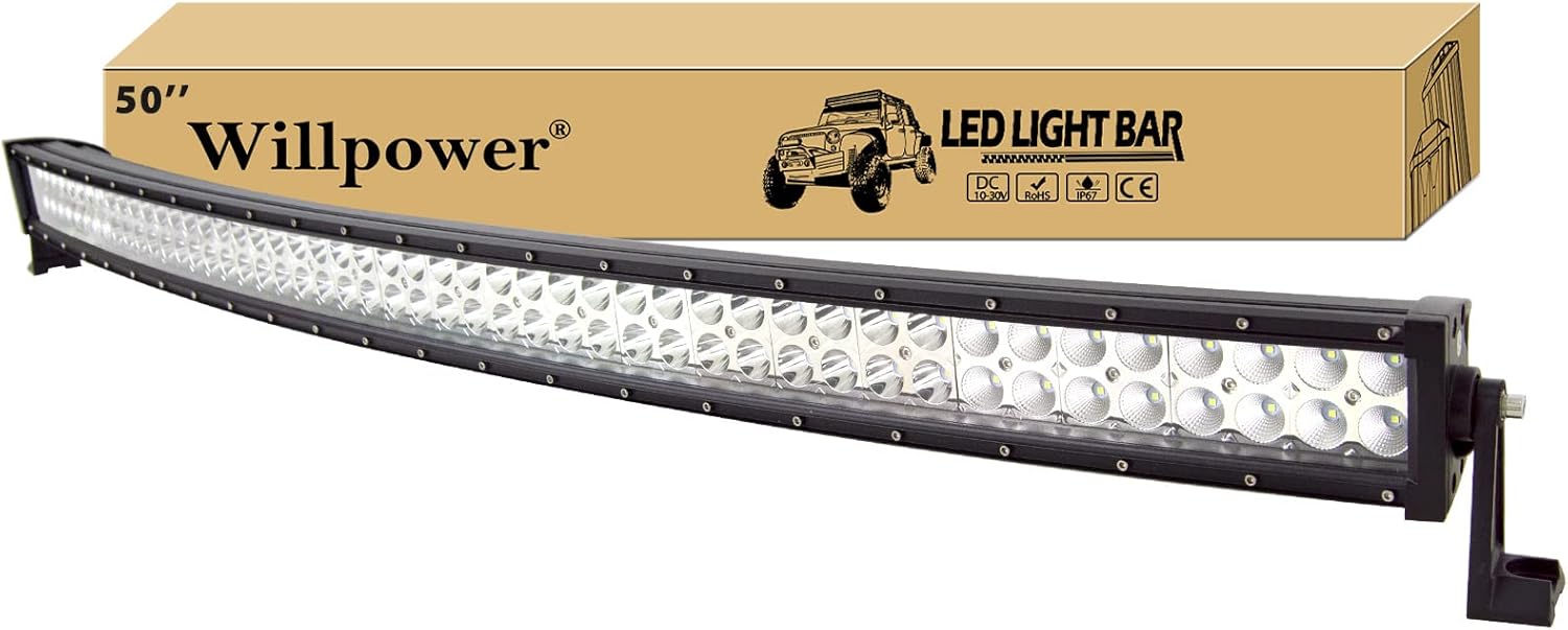 Willpower 50 inch Curved LED Light Bar 288W Double Spot Flood Combo Led Driving Fog Work Lightbar with Mounting Bracket for 4x4 Off Road Boat SUV UTE
