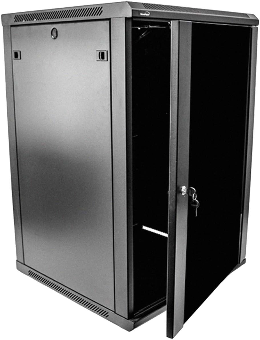 NavePoint 18U Deluxe IT Wallmount Cabinet Enclosure 19-Inch Server Network Rack with Locking Glass Door 24-Inches Deep Black