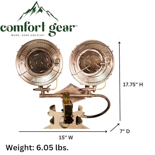 Comfort Gear Double Tank Top Portable Propane Radiant Heater, 30,000 BTUs, Instant Infrared Heat, for Jobsite/Garage/Workspace