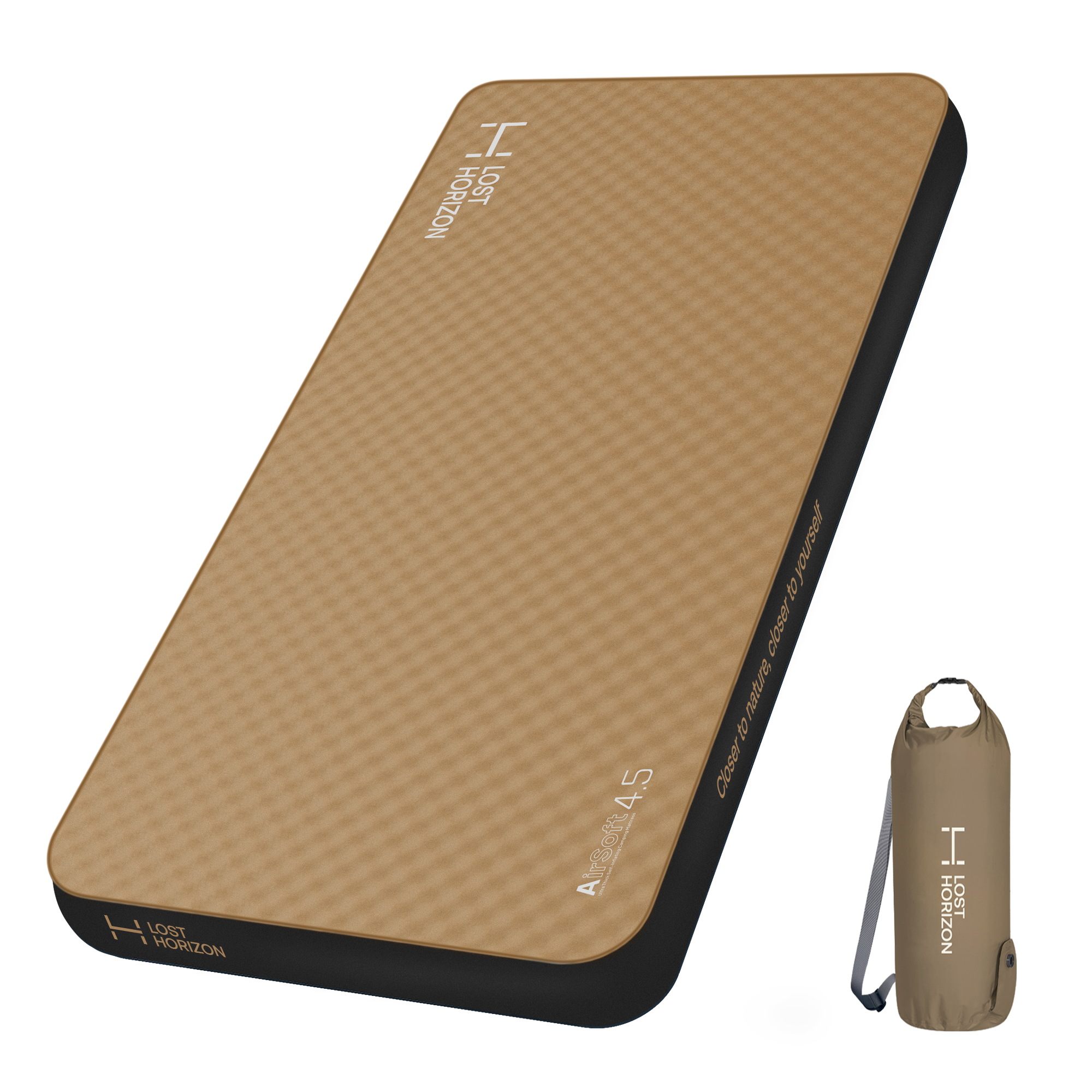 LOSTHORIZON Airsoft 4.5” Thick Self Inflating Sleeping Pad with Solid Foam, Camping Mattress with Pump Sack, Portable Roll Up Bed