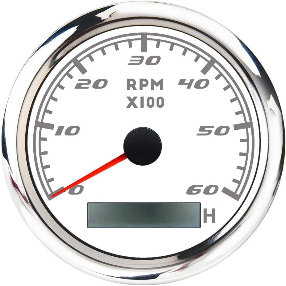 MOTOR METER RACING W Pro Boat Car Tachometer Hour Meter 6000 RPM Programmable Marine Waterproof White Dial Red LED Boat Generator Pack of 2