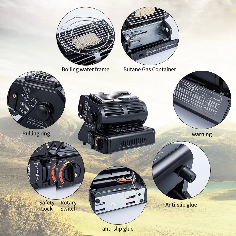 Portable Propane or Butane Dual Fuel Heater, Adjustable 2 in 1 Camping Space Heaters