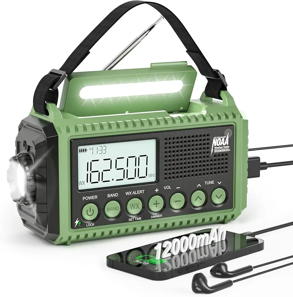 Sponsored Ad - Emergency Radio 12000mAh Auto NOAA Weather Alert Radio -Portable Solar Hand Crank Battery Operated Radio