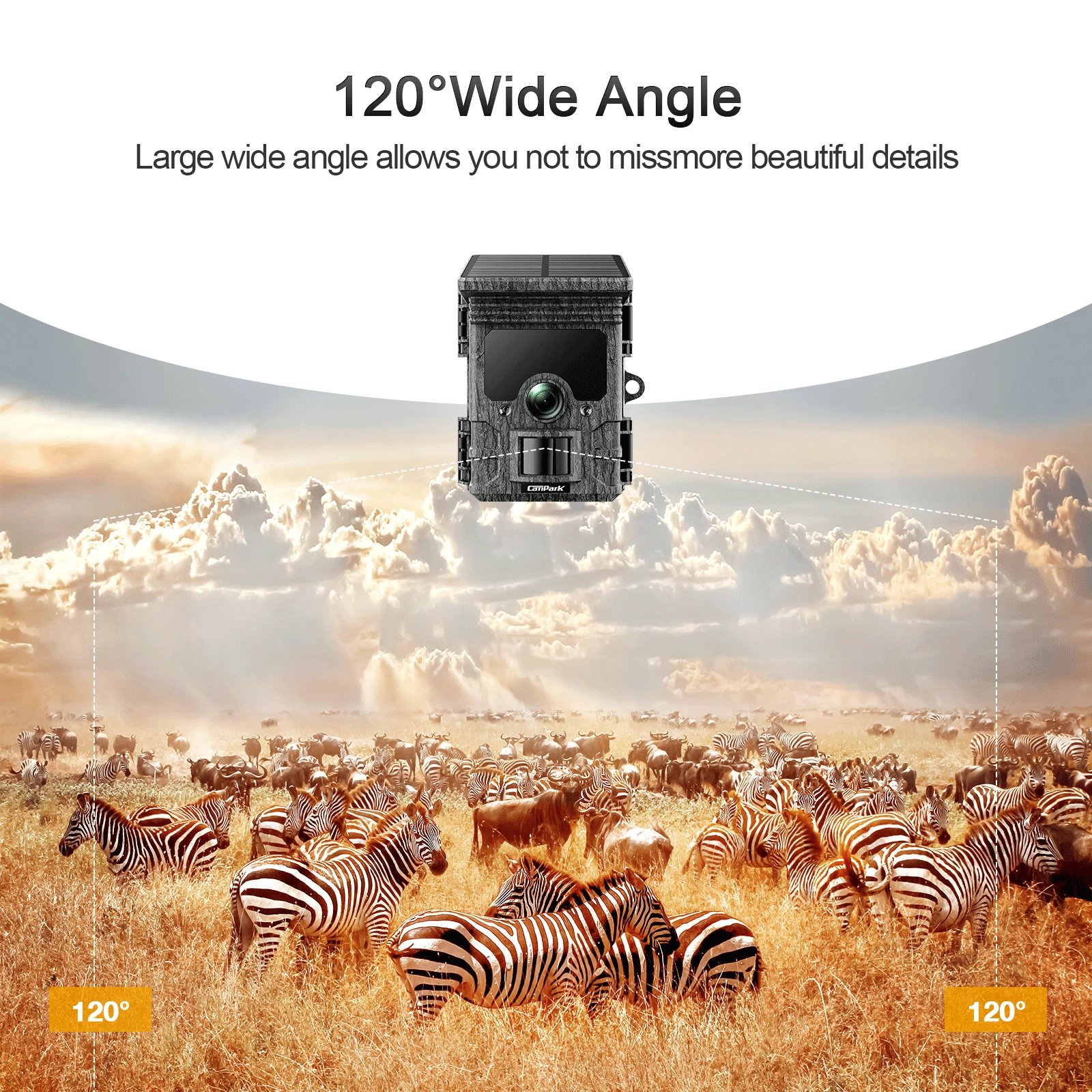 CAMPARK Solar Powered Trail Camera with SD Card Rechargeable 4400mAh 4K 48MP WiFi Game Camera with 0.1s Motion Activated Night Vision Waterproof IP66