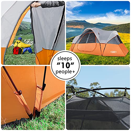 UNP Camping Tent 10-Person-Family Tents, Parties, Music Festival Tent, Big, Easy Up, 5 Large Mesh Windows, Double Layer, 2 Room, Waterproof