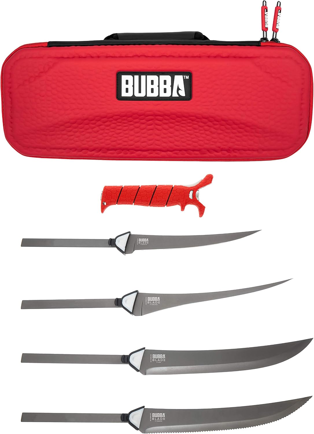 BUBBA Multi-Flex Interchangeable Blade Kits, with Non-Slip Grip Handle, Ti-Nitride S.S. Coated Non-Stick Blades and Case for Fishing