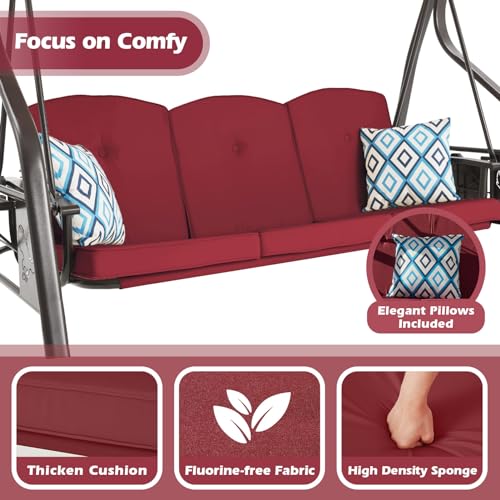 3-Seat Outdoor Porch Swing with Stand, Patio Swing with Canopy