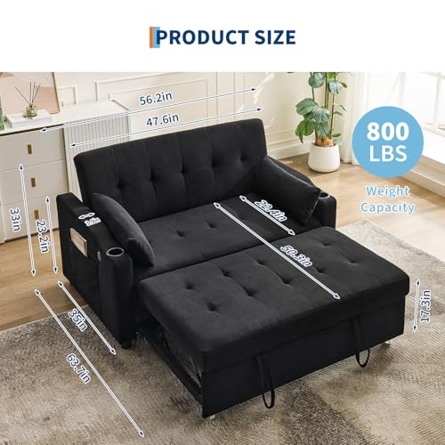GarveeHome 3 in 1 Convertible Sleeper Sofa Bed, Corduroy Futon Couches with Pull-Out Bed, Adjustable Backrest, Charging Port & Side Pockets