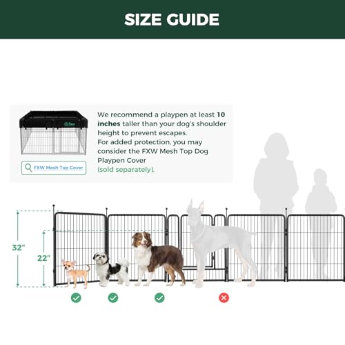 FXW Rollick Dog Playpen for Yard, RV Camping, 32 inch 16 Panels for Small and Medium Dogs│Patented