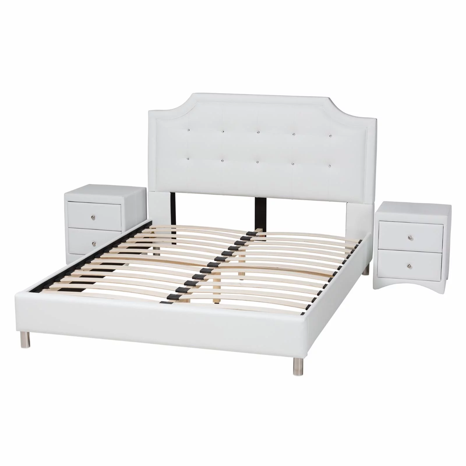 Baxton Studio Carlotta Contemporary Glam White Faux Leather Upholstered King Size 3-Piece Bedroom Set