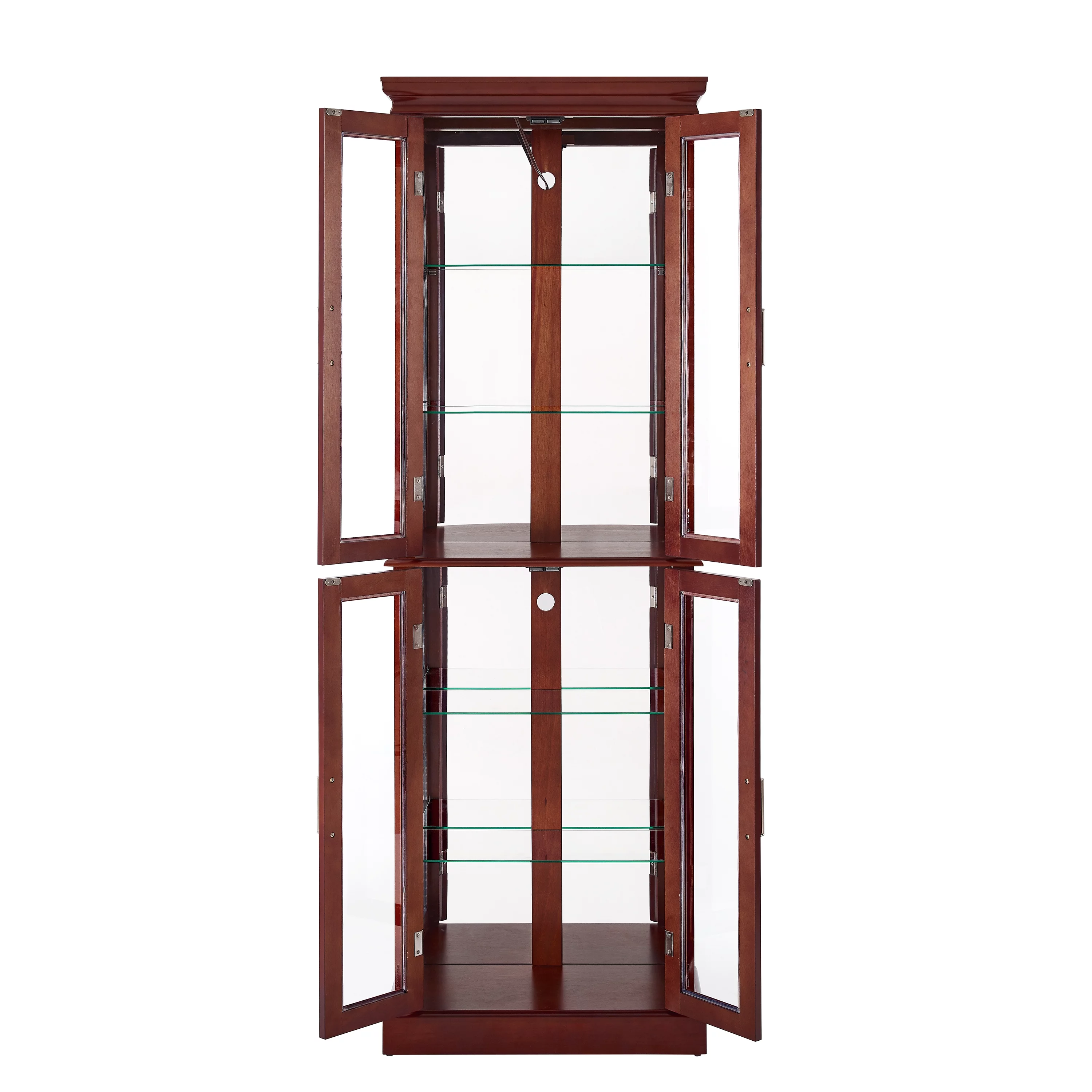 Ufurpie 6-Tier Lighted Curio Diapaly Cabinet with Adjustable Shelves and Tempered Glass Doors,Bar and Liquor Storage Area,Walnut