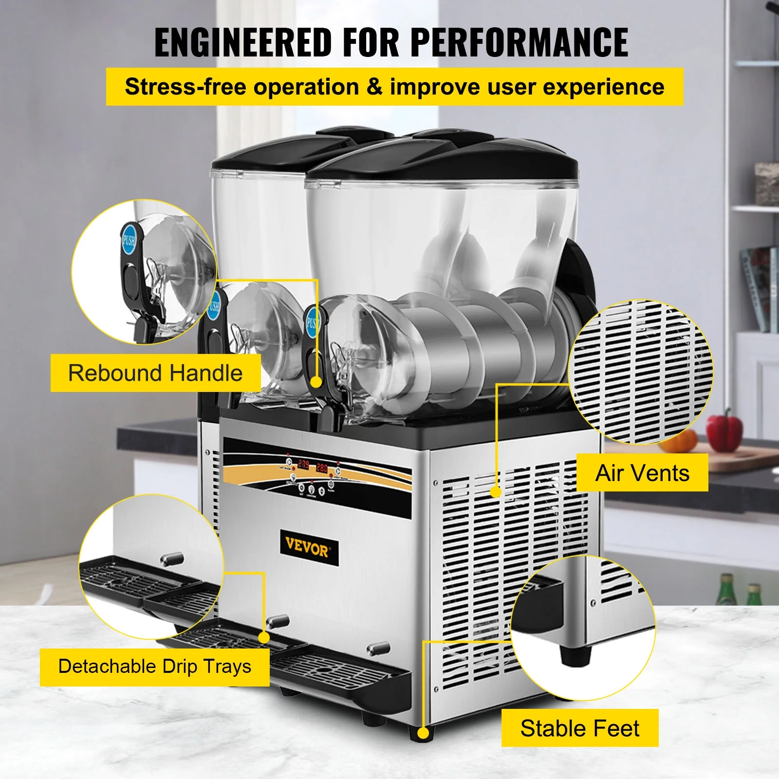 BENTISM Commercial Slushy Machine, 30L 1000W Stainless Steel Margarita Slushie Maker, Slush Frozen Drink Maker, Silver