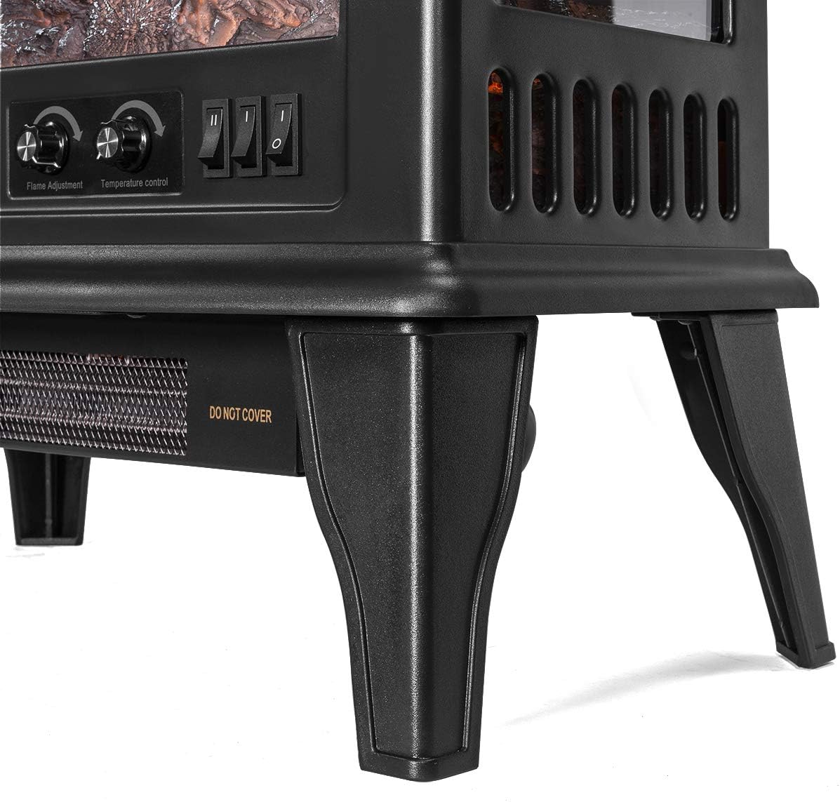 Barton 1500W Standing Vintage Electric Fireplace Stove Heater Infrared Quartz Freestanding 3D Flame Log Stove Firebox, Black