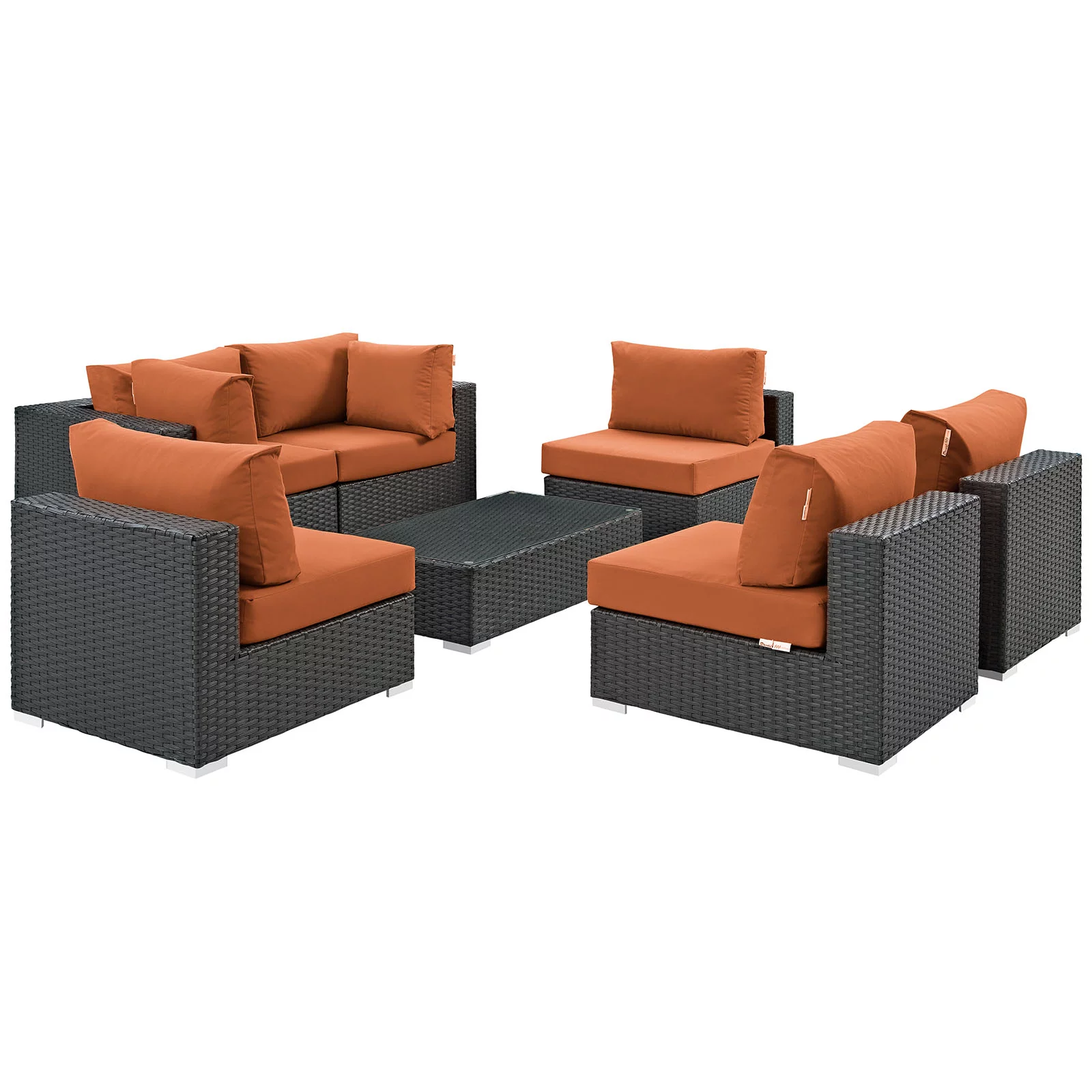 Modway Sojourn 7 Piece Outdoor Patio Sunbrella® Sectional Set in Canvas Tuscan