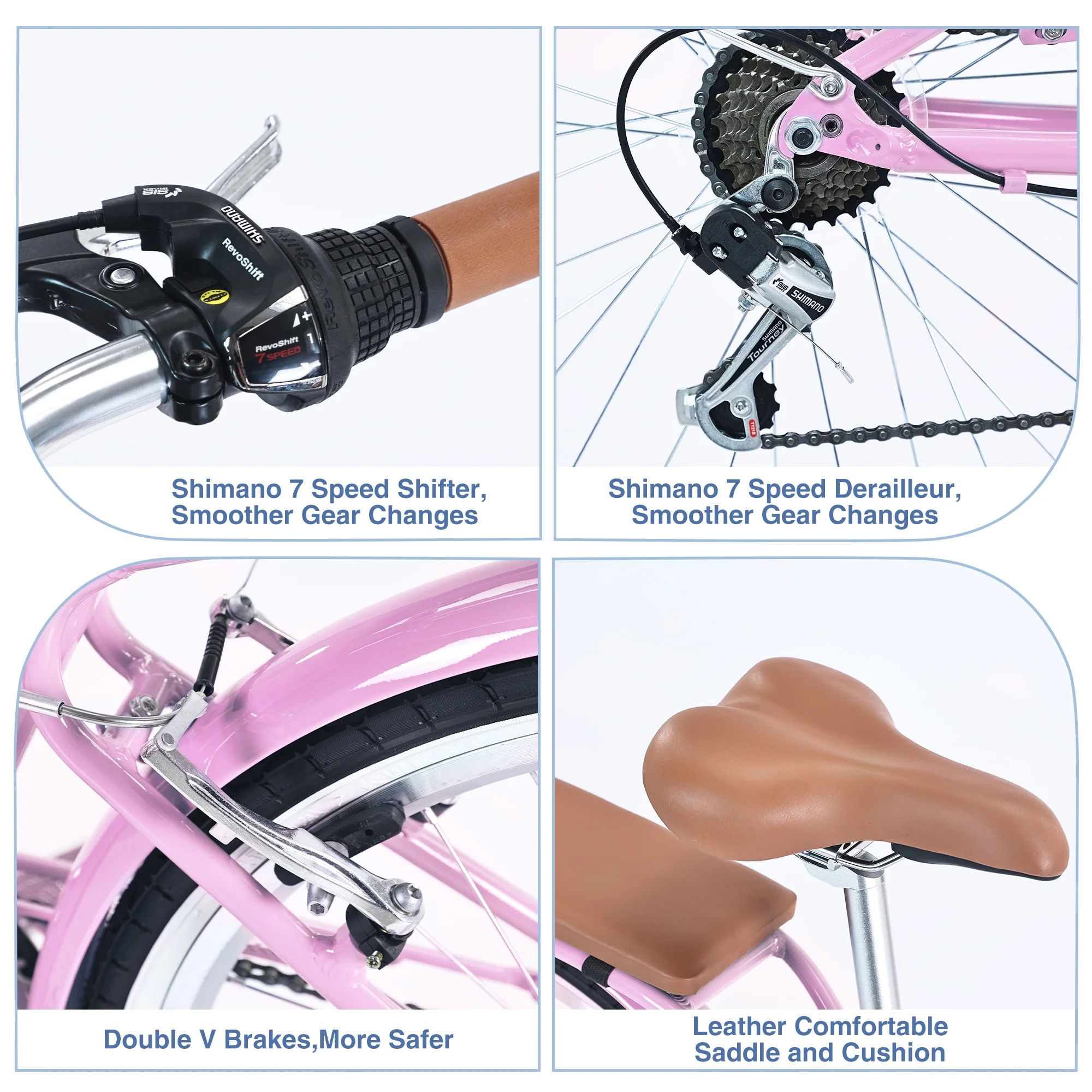 Zukka Cruiser Bike Coffee Bicycle 26 inch Women Ladies 7 Speed Bike for Shopping Pink - Radiant Selections