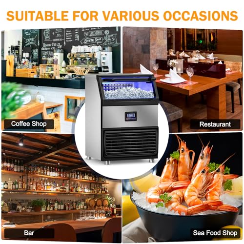 Clear ice Cube Maker, Commercial Ice Maker Machine, Stainless Steel Freestanding Ice Machine Automatic Operation