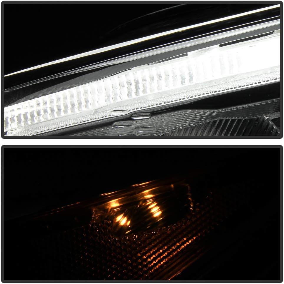 ACANII - For [Halogen Model w/LED DRL] 2015 2016 2017 2018 Ford Focus Chrome Housing Headlights Headlamps Assembly Pair