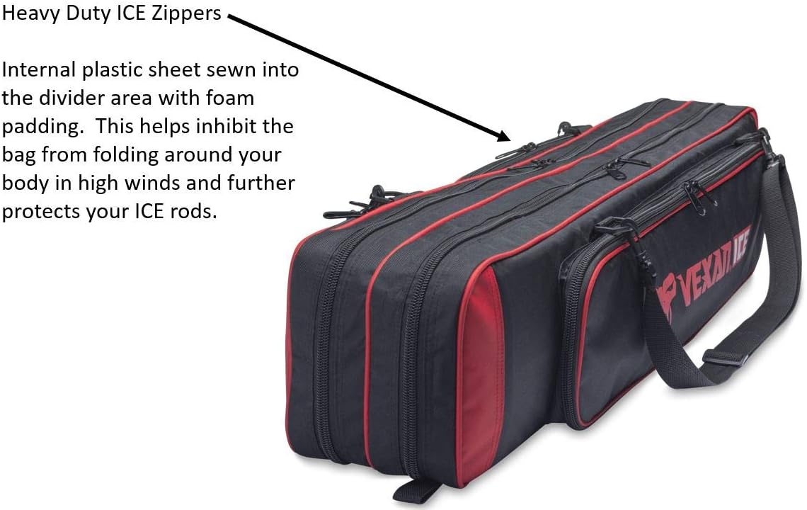 Vexan ICE Fishing Rod & Tackle Bag 36.5 Soft Case and Multi-Piece Fly Rods Box. Fit up to 36 Rods and Rod Pieces. Red to Match Your Eskimo ICE House