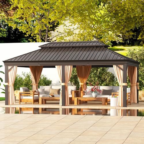 Aoxun 10' X 12' Hardtop Gazebo, Aluminum Outdoor Gazebo with Galvanized Steel Double Top Canopy
