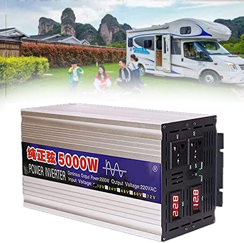 Inverter 5000W 6000W Pure Sine Wave Inverter 12V 24V 48V 60V to 110V/220V Car Inverter, Dc to Ac Converter for Truck, Boat, Camping, Van