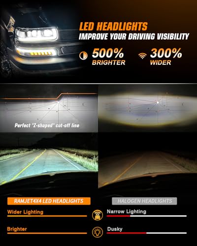 LED Headlights Assembly Headlamps Replacement for 1999-2002 Chevy Silverado 2000-2006 Suburban 00-06 Tahoe Sequential Turn Signal Hi/Low Beam DRL
